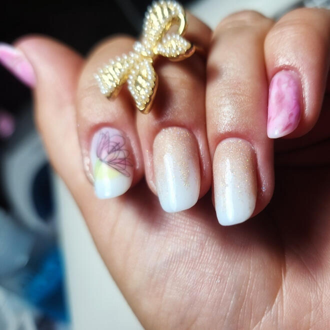 Floral Dreams and Subtle Shimmer. Soft colors for a stunning, ethereal manicure